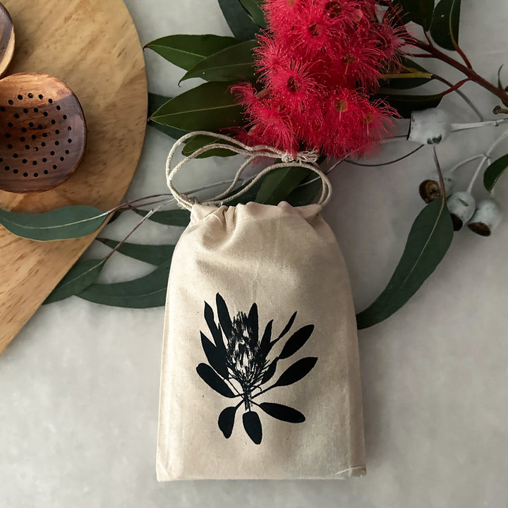 ECO Tea Towel Hakea attracting the Bees Design.