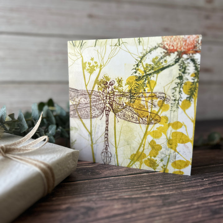 Square Greeting Card - Dragonfly and Banksia