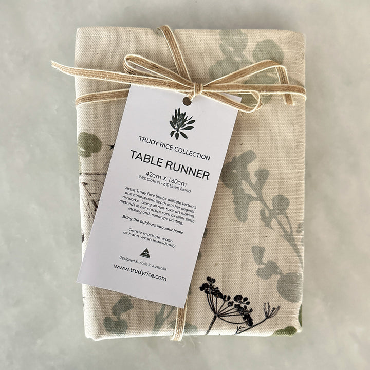 ECO Table Runner Tawny Frog Mouth Design (42cm x 160cm).
