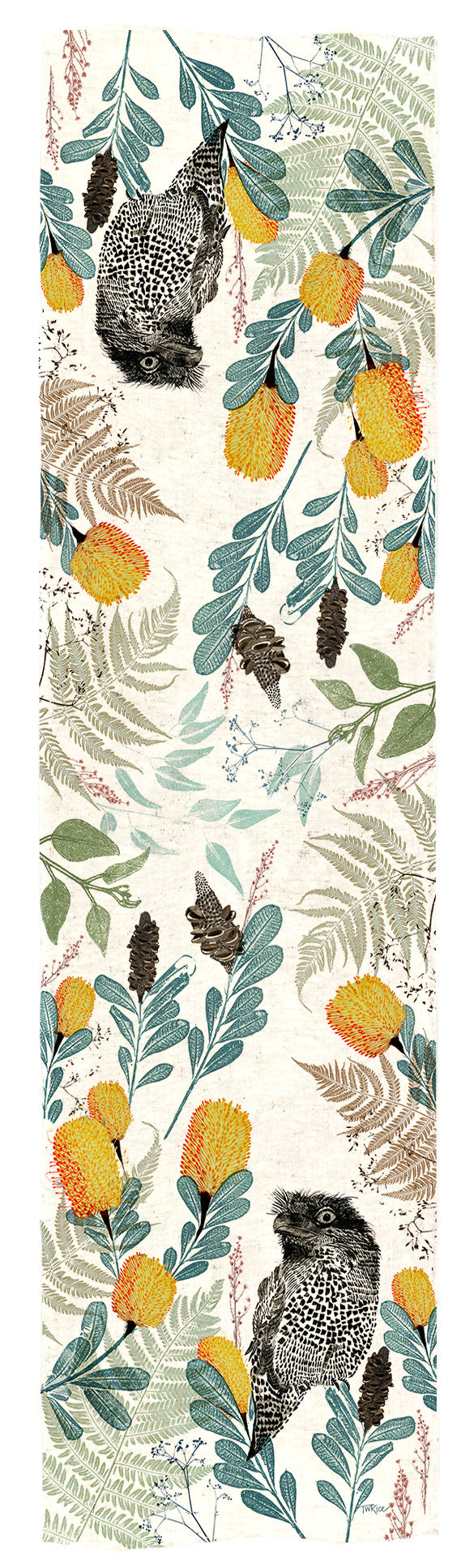 ECO Table Runner Tawny Frog Mouth Design (42cm x 160cm).