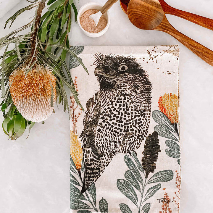 ECO Tea Towel Tawny Frog Mouth Design.