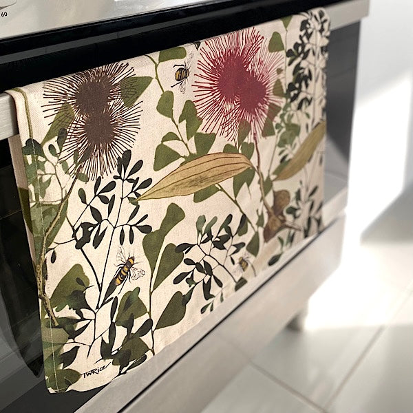 ECO Tea Towel Hakea attracting the Bees Design.