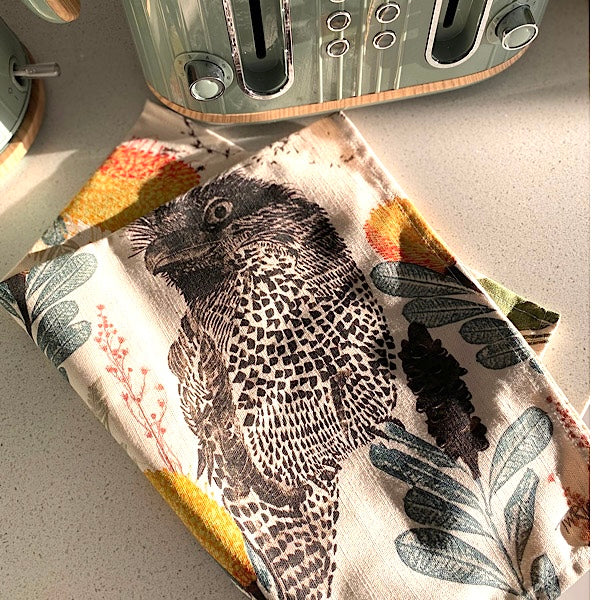 ECO Tea Towel Tawny Frog Mouth Design.